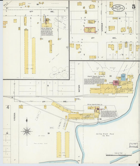 Sanborn Fire Insurance Map from Antigo, Langlade County, Wisconsin (1904), Sheet #0005 - Historic Sanborn Fire Insurance Map Print, vintage old map wall art, antique decor, genealogy gift, Wisconsin Wisconsin map