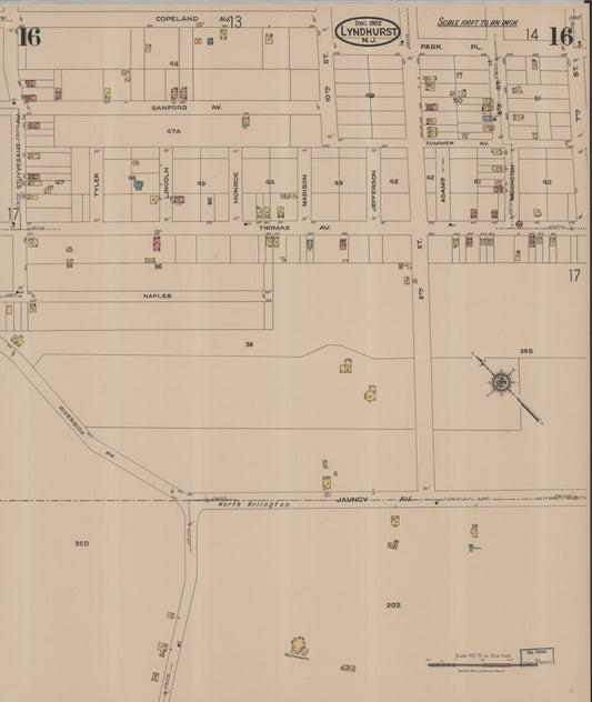 Sanborn Fire Insurance Map from Lyndhurst, Bergen County, New Jersey (1922), Sheet #0016 - Historic Sanborn Fire Insurance Map Print, vintage old map wall art, antique decor, genealogy gift, New Jersey New Jersey map