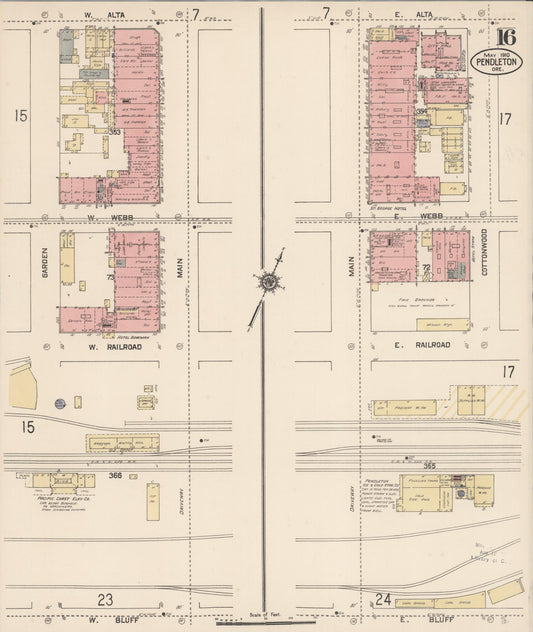 Sanborn Fire Insurance Map from Pendleton, Umatilla County, Oregon (1910), Sheet #0016 - Historic Sanborn Fire Insurance Map Print, vintage old map wall art, antique decor, genealogy gift, Oregon Oregon map