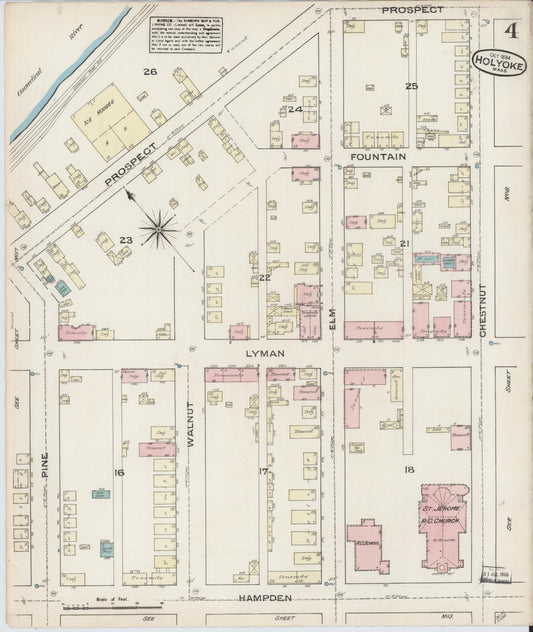 Sanborn Fire Insurance Map from Holyoke, Hampden County, Massachusetts (1884), Sheet #0004 - Historic Sanborn Fire Insurance Map Print, vintage old map wall art, antique decor, genealogy gift, Massachusetts Massachusetts map