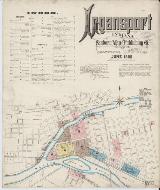 Sanborn Fire Insurance Map from Logansport, Cass County, Indiana (1885), Sheet #0001 - Historic Sanborn Fire Insurance Map Print, vintage old map wall art, antique decor, genealogy gift, Indiana Indiana map