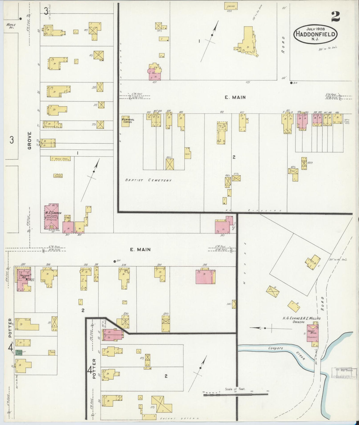 Sanborn Fire Insurance Map from Haddonfield, Camden County, New Jersey (1908), Sheet #0002 - Complete Map Set gallery image, historic Sanborn map, vintage wall art, New Jersey New Jersey