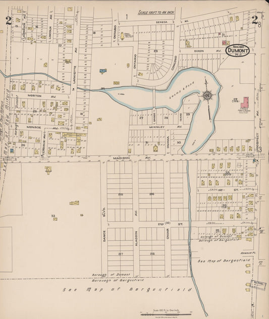 Sanborn Fire Insurance Map from Dumont, Bergen County, New Jersey (1922), Sheet #0002 - Historic Sanborn Fire Insurance Map Print, vintage old map wall art, antique decor, genealogy gift, New Jersey New Jersey map