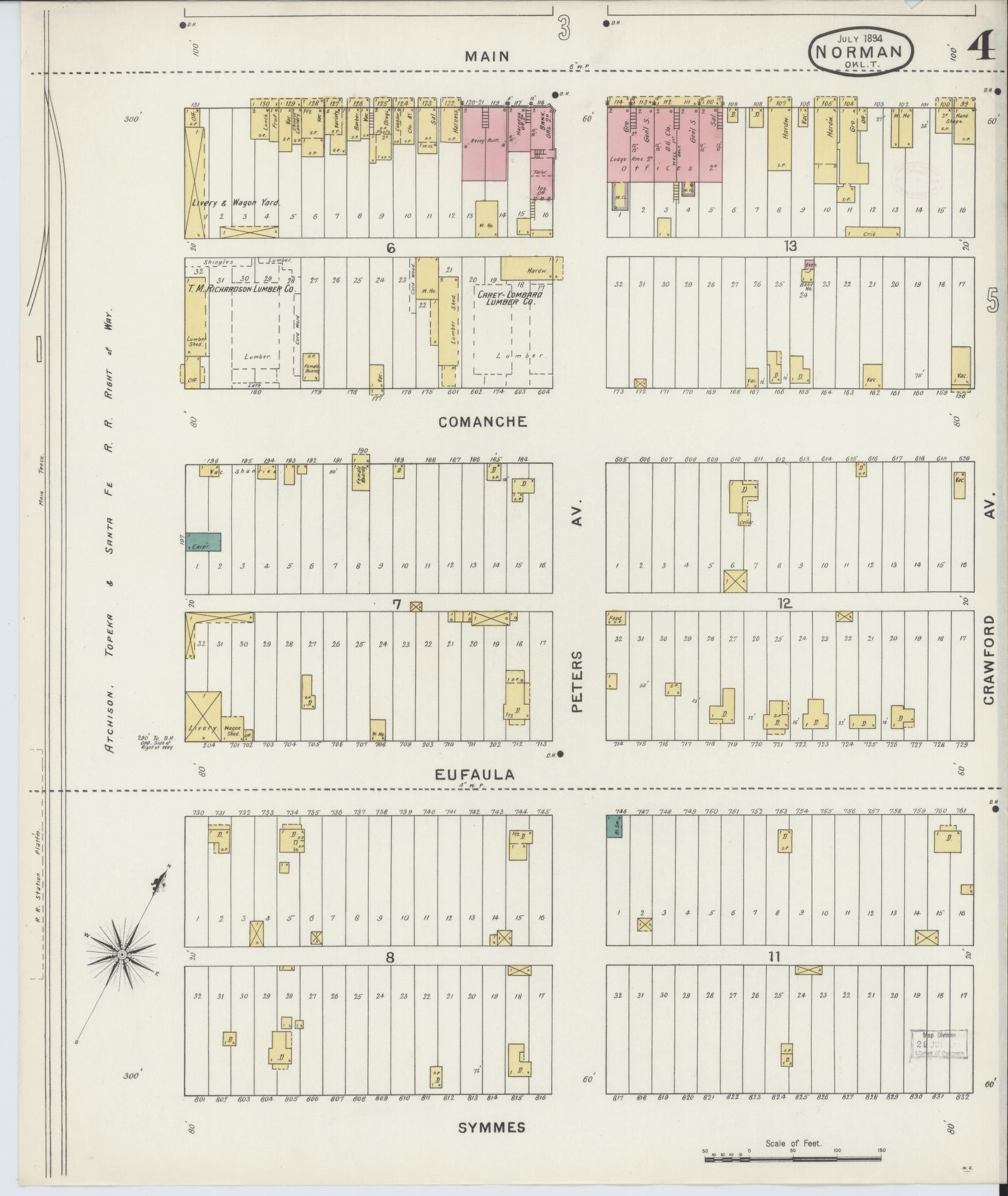 Sanborn Fire Insurance Map from Norman, Cleveland County, Oklahoma (1894), Sheet #0004 - Historic Sanborn Fire Insurance Map Print, vintage old map wall art, antique decor, genealogy gift, Oklahoma Oklahoma map
