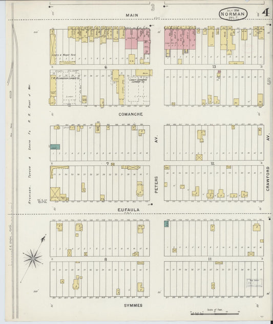 Sanborn Fire Insurance Map from Norman, Cleveland County, Oklahoma (1894), Sheet #0004 - Historic Sanborn Fire Insurance Map Print, vintage old map wall art, antique decor, genealogy gift, Oklahoma Oklahoma map