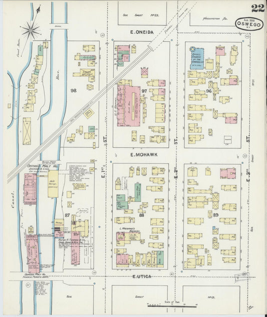 Sanborn Fire Insurance Map from Oswego, Oswego County, New York (1890), Sheet #0022 - Historic Sanborn Fire Insurance Map Print, vintage old map wall art, antique decor, genealogy gift, New York New York map