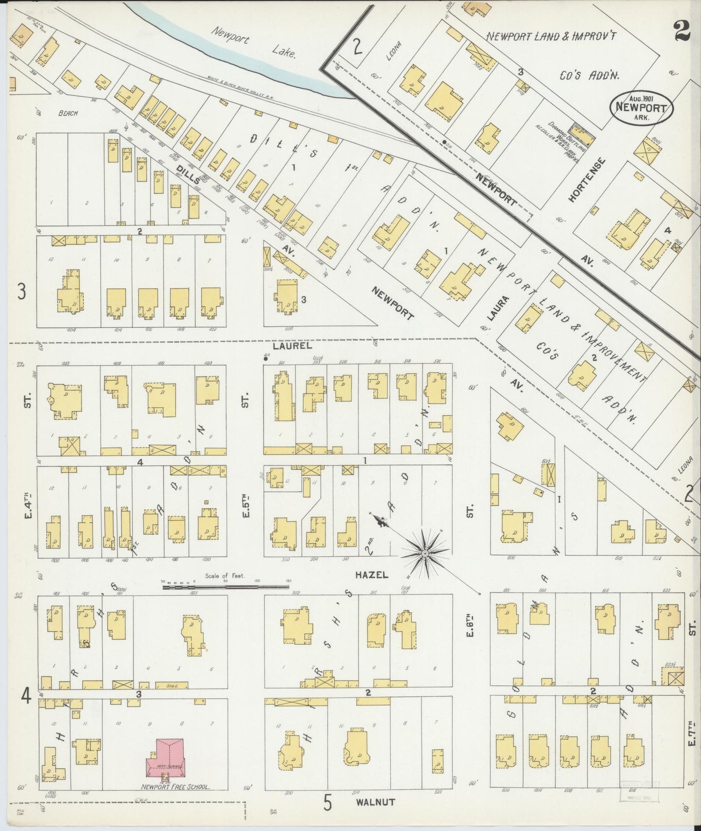 Sanborn Fire Insurance Map from Newport, Jackson County, Arkansas (1901), Sheet #0002 - Complete Map Set gallery image, historic Sanborn map, vintage wall art, Arkansas Arkansas