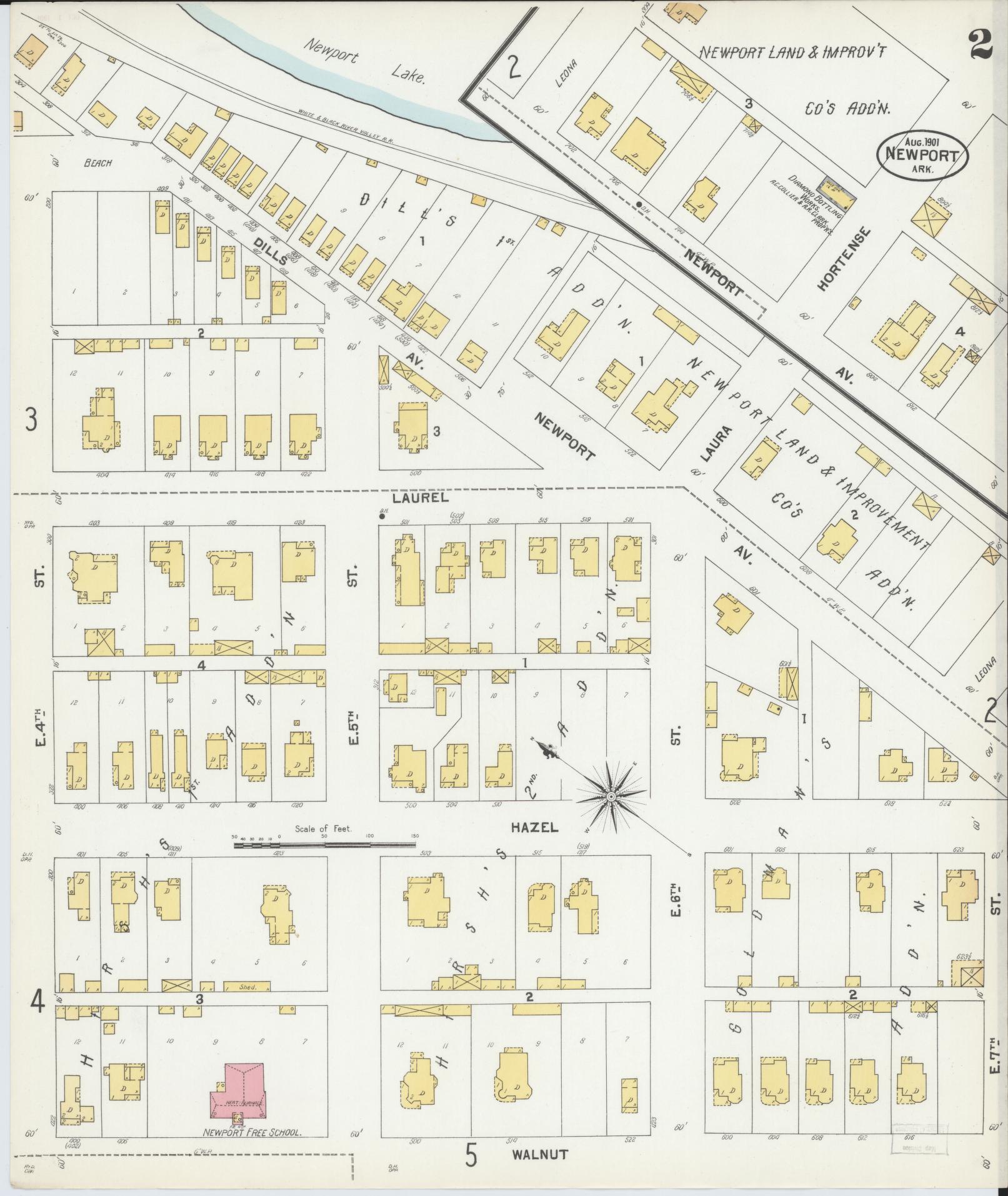Sanborn Fire Insurance Map from Newport, Jackson County, Arkansas (1901), Sheet #0002 - Complete Map Set gallery image, historic Sanborn map, vintage wall art, Arkansas Arkansas