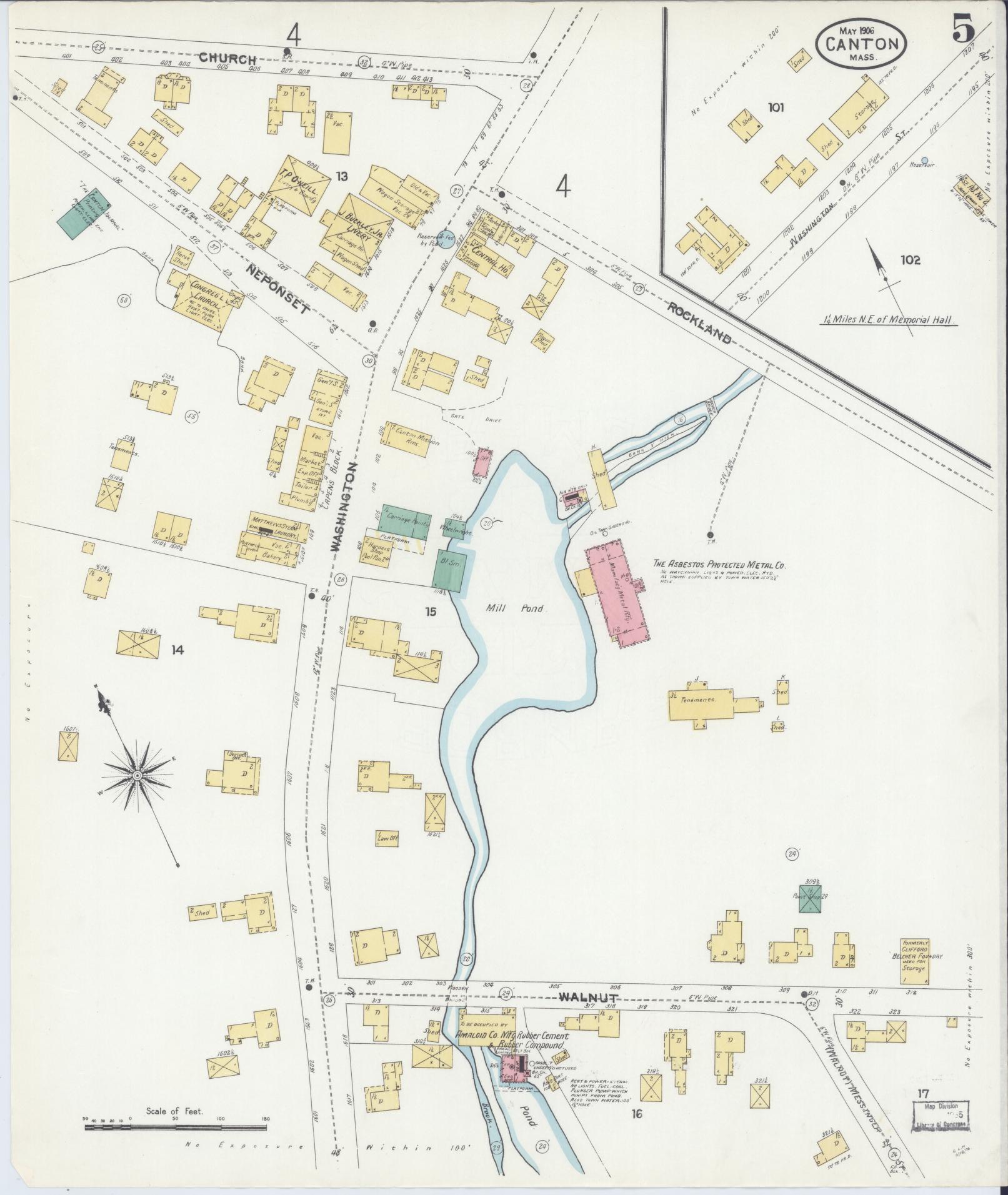 Sanborn Fire Insurance Map from Canton, Norfolk County, Massachusetts (1906), Sheet #0005 - Historic Sanborn Fire Insurance Map Print, vintage old map wall art, antique decor, genealogy gift, Massachusetts Massachusetts map