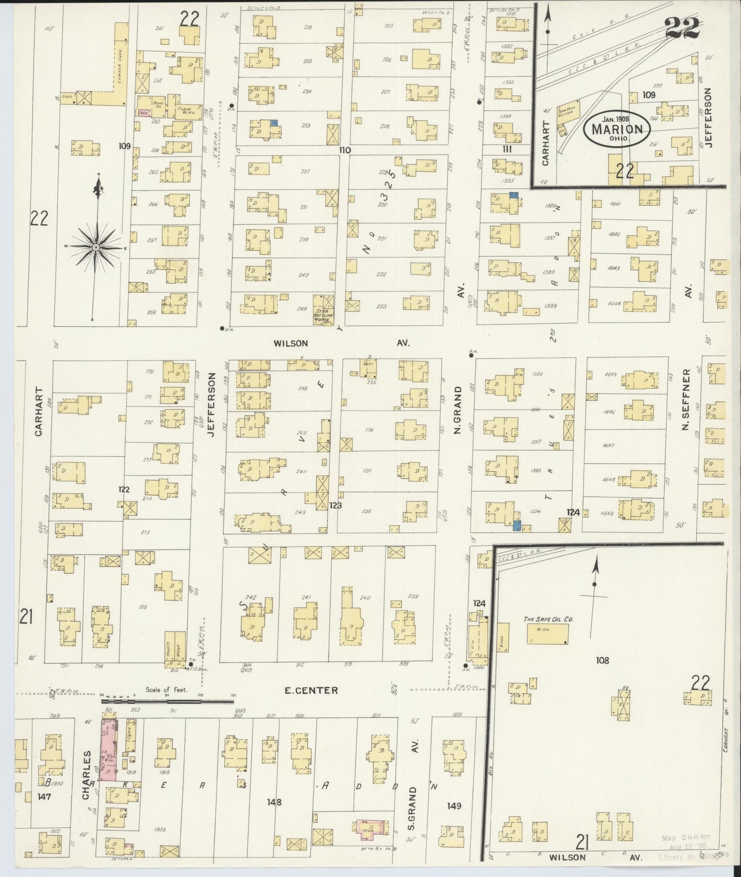 Sanborn Fire Insurance Map from Marion, Marion County, Ohio (1908), Sheet #0022 - Historic Sanborn Fire Insurance Map Print, vintage old map wall art, antique decor, genealogy gift, Ohio Ohio map