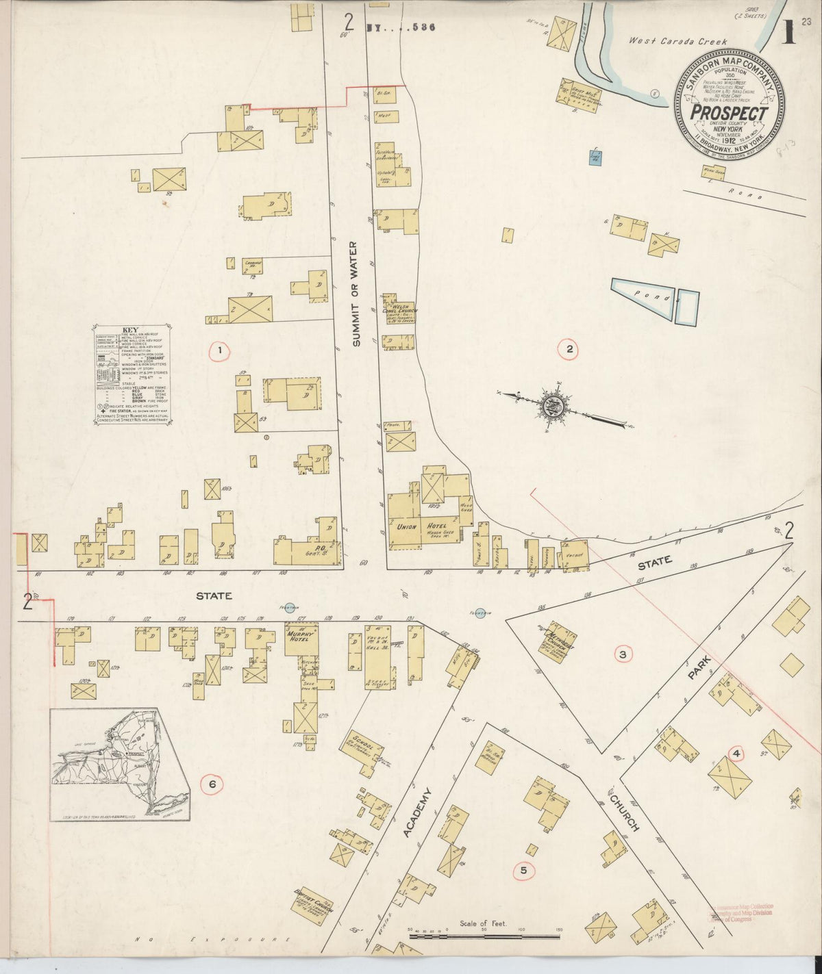 Sanborn Fire Insurance Map from Prospect, Oneida County, New York (1912), Sheet #0001 - Historic Sanborn Fire Insurance Map Print, vintage old map wall art, antique decor, genealogy gift, New York New York map
