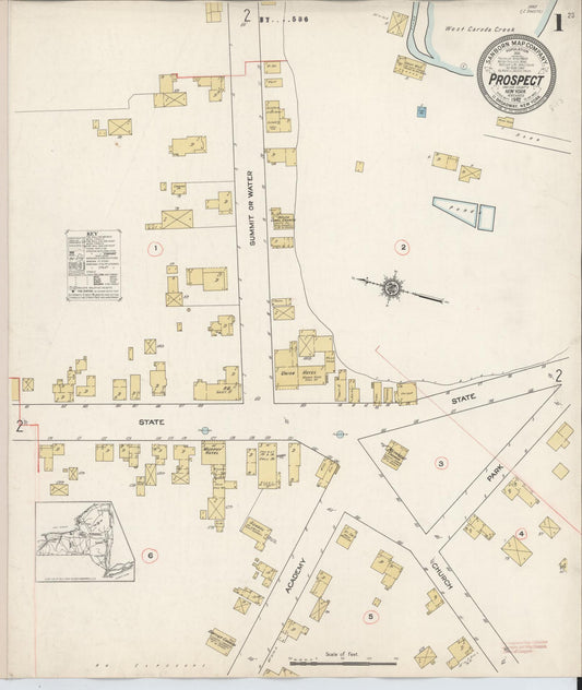 Sanborn Fire Insurance Map from Prospect, Oneida County, New York (1912), Sheet #0001 - Historic Sanborn Fire Insurance Map Print, vintage old map wall art, antique decor, genealogy gift, New York New York map