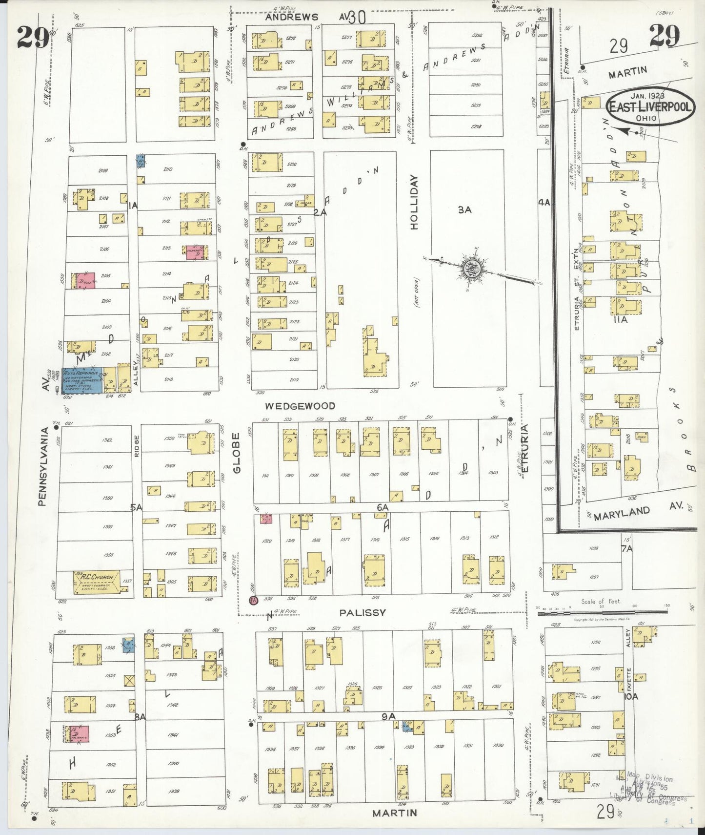 Sanborn Fire Insurance Map from East Liverpool, Columbiana County, Ohio (1923), Sheet #0029 - Historic Sanborn Fire Insurance Map Print, vintage old map wall art, antique decor, genealogy gift, Ohio Ohio map
