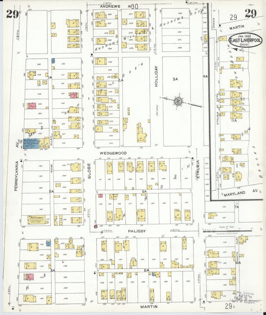 Sanborn Fire Insurance Map from East Liverpool, Columbiana County, Ohio (1923), Sheet #0029 - Historic Sanborn Fire Insurance Map Print, vintage old map wall art, antique decor, genealogy gift, Ohio Ohio map