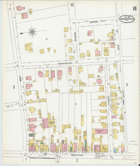 Sanborn Fire Insurance Map from Saugerties, Ulster County, New York (1904), Sheet #0008 - Historic Sanborn Fire Insurance Map Print, vintage old map wall art, antique decor, genealogy gift, New York New York map