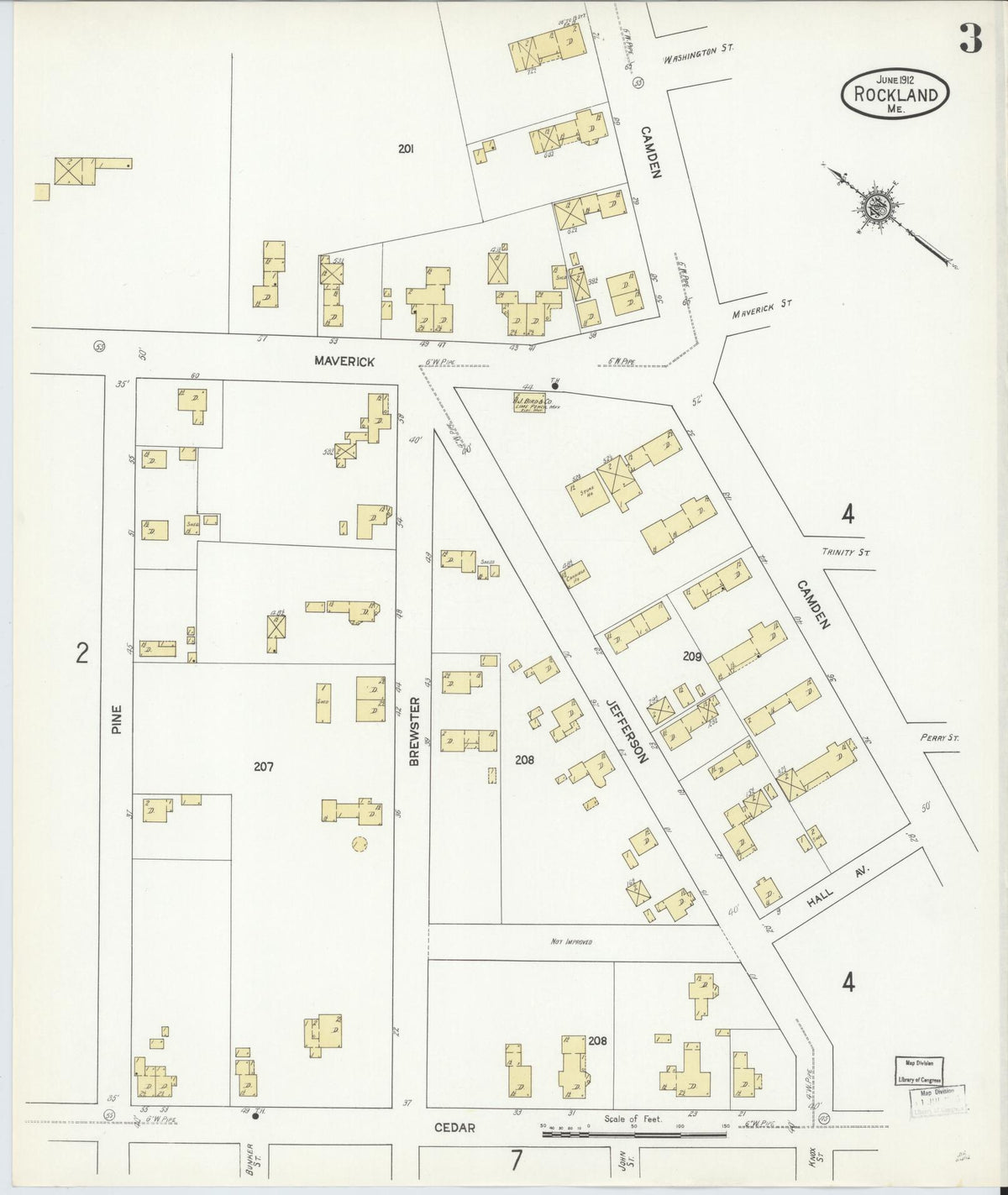 Sanborn Fire Insurance Map from Rockland, Knox County, Maine (1912), Sheet #0003 - Complete Map Set gallery image, historic Sanborn map, vintage wall art, Maine Maine