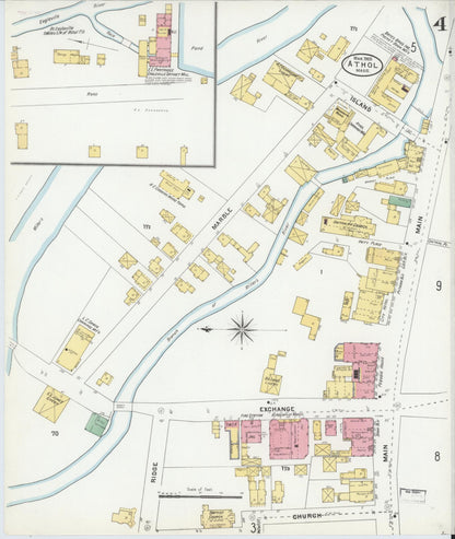 Sanborn Fire Insurance Map from Athol, Worcester County, Massachusetts (1905), Sheet #0004 - Historic Sanborn Fire Insurance Map Print, vintage old map wall art, antique decor, genealogy gift, Massachusetts Massachusetts map
