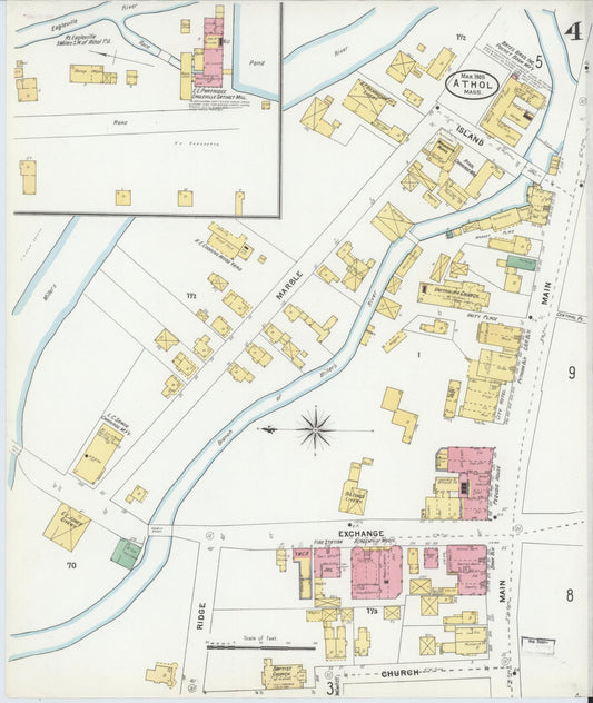 Sanborn Fire Insurance Map from Athol, Worcester County, Massachusetts (1905), Sheet #0004 - Historic Sanborn Fire Insurance Map Print, vintage old map wall art, antique decor, genealogy gift, Massachusetts Massachusetts map