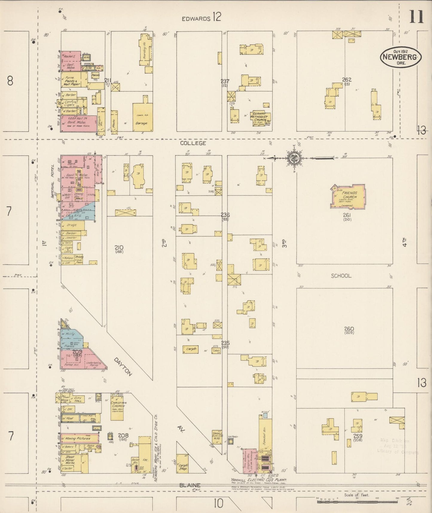 Sanborn Fire Insurance Map from Newberg, Yamhill County, Oregon (1912), Sheet #0011 - Complete Map Set gallery image, historic Sanborn map, vintage wall art, Oregon Oregon