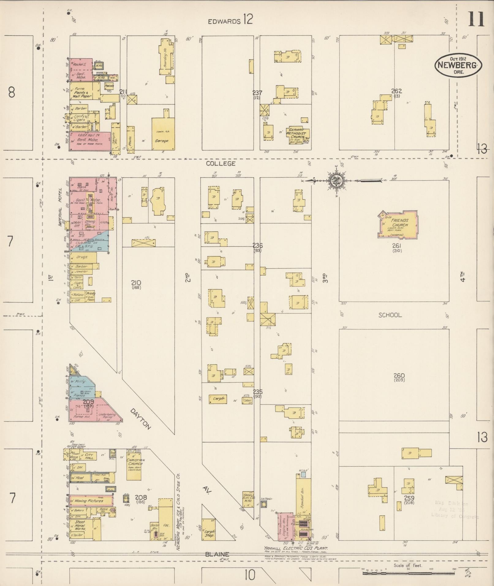 Sanborn Fire Insurance Map from Newberg, Yamhill County, Oregon (1912), Sheet #0011 - Complete Map Set gallery image, historic Sanborn map, vintage wall art, Oregon Oregon