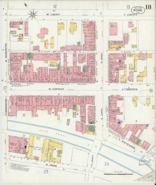 Sanborn Fire Insurance Map from Rome, Oneida County, New York (1904), Sheet #0018 - Historic Sanborn Fire Insurance Map Print, vintage old map wall art, antique decor, genealogy gift, New York New York map