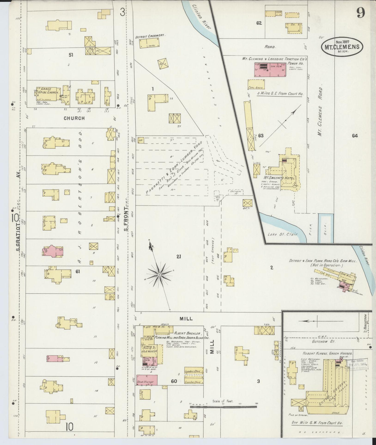 Sanborn Fire Insurance Map from Mount Clemens, Macomb County, Michigan (1897), Sheet #0009 - Historic Sanborn Fire Insurance Map Print, vintage old map wall art, antique decor, genealogy gift, Michigan Michigan map
