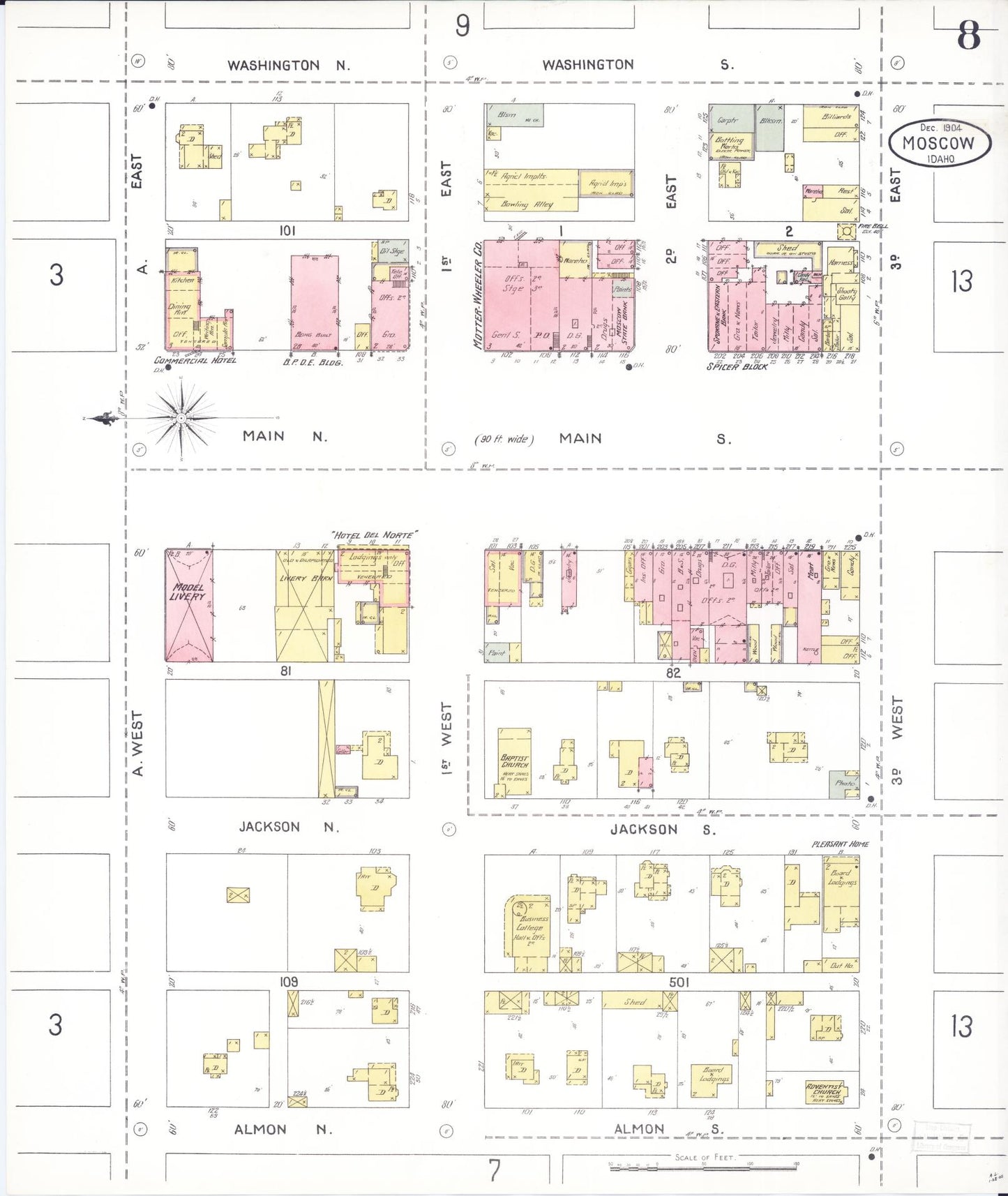 Sanborn Fire Insurance Map from Moscow, Latah County, Idaho (1904), Sheet #0008 - Complete Map Set gallery image, historic Sanborn map, vintage wall art, Idaho Idaho