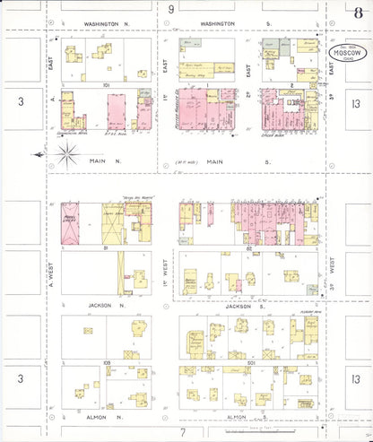 Sanborn Fire Insurance Map from Moscow, Latah County, Idaho (1904), Sheet #0008 - Complete Map Set gallery image, historic Sanborn map, vintage wall art, Idaho Idaho