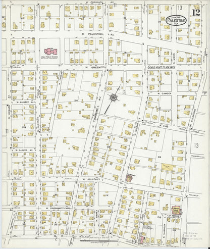 Sanborn Fire Insurance Map from Palestine, Anderson County, Texas (1919), Sheet #0012 - Complete Map Set gallery image, historic Sanborn map, vintage wall art, Texas Texas