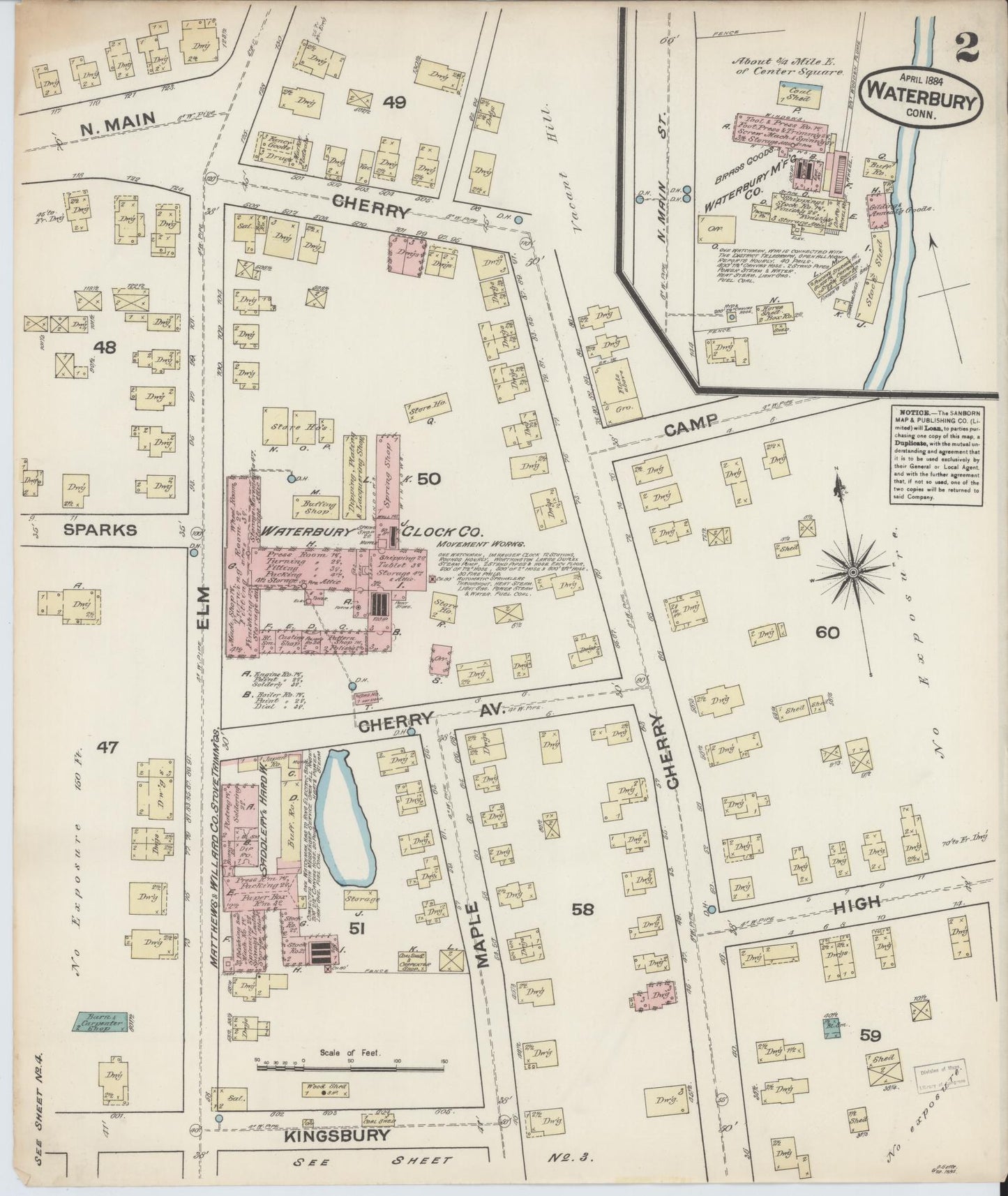 Sanborn Fire Insurance Map from Waterbury, New Haven County, Connecticut (1884), Sheet #0002 - Complete Map Set gallery image, historic Sanborn map, vintage wall art, Connecticut Connecticut