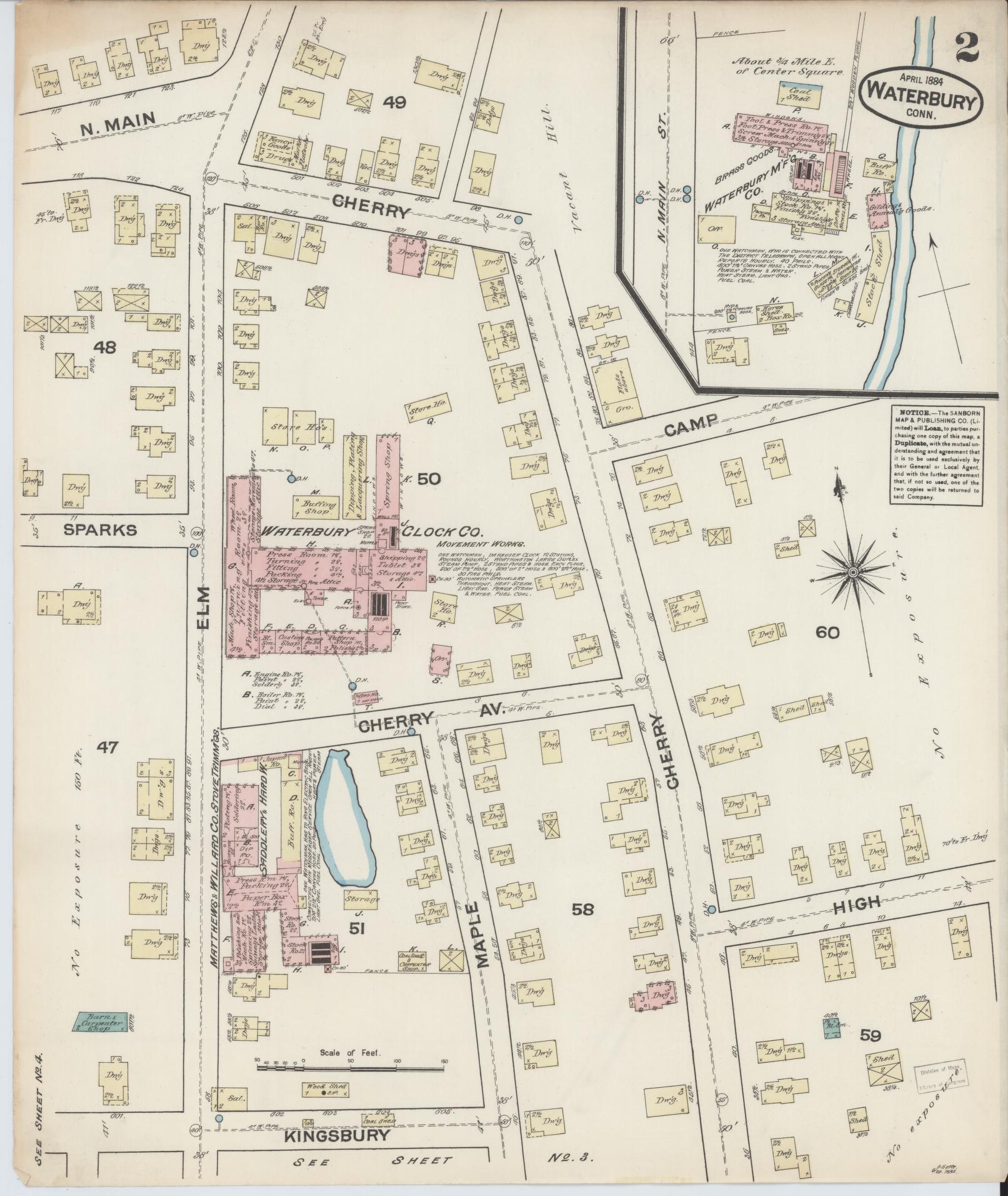 Sanborn Fire Insurance Map from Waterbury, New Haven County, Connecticut (1884), Sheet #0002 - Complete Map Set gallery image, historic Sanborn map, vintage wall art, Connecticut Connecticut