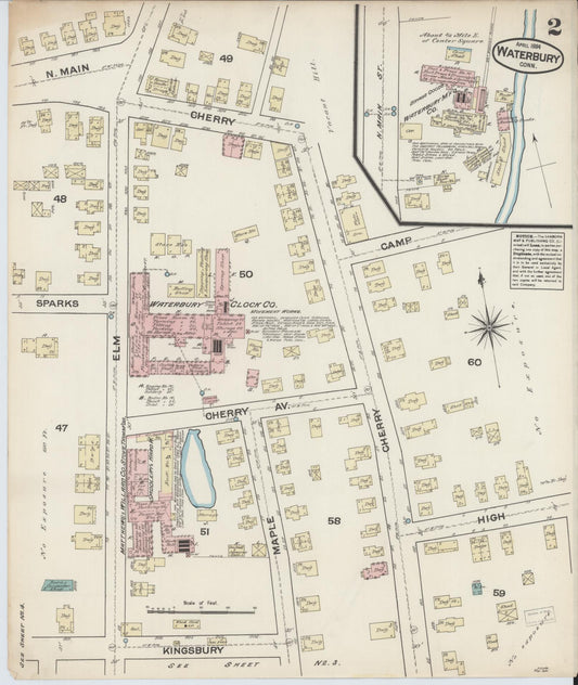 Sanborn Fire Insurance Map from Waterbury, New Haven County, Connecticut (1884), Sheet #0002 - Complete Map Set gallery image, historic Sanborn map, vintage wall art, Connecticut Connecticut