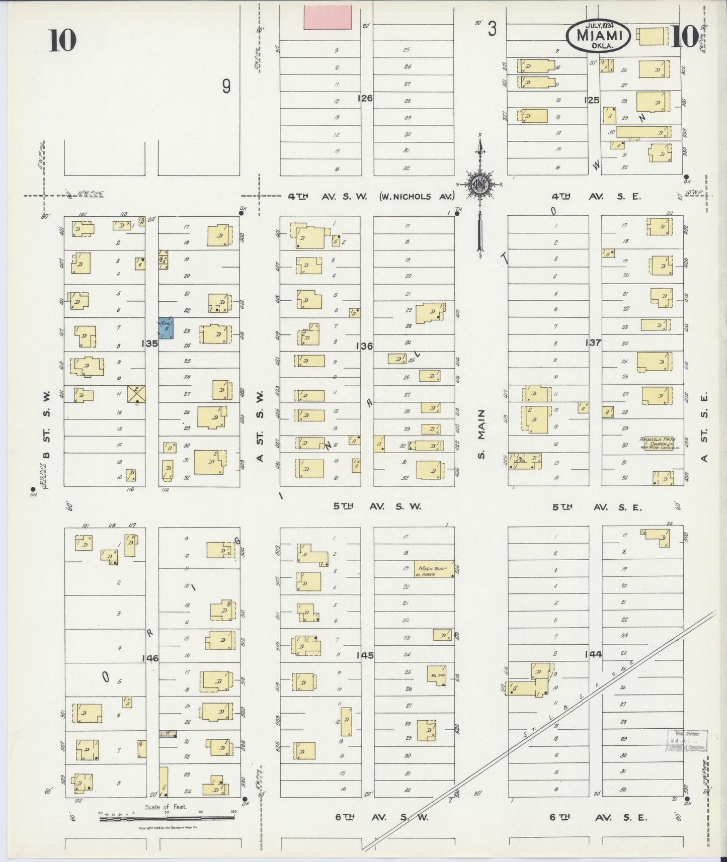 Sanborn Fire Insurance Map from Miami, Ottawa County, Oklahoma (1924), Sheet #0010 - Historic Sanborn Fire Insurance Map Print, vintage old map wall art, antique decor, genealogy gift, Oklahoma Oklahoma map