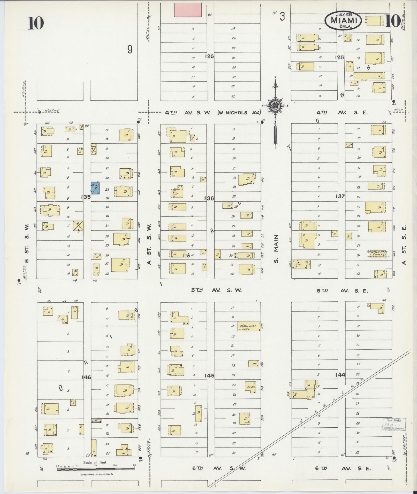 Sanborn Fire Insurance Map from Miami, Ottawa County, Oklahoma (1924), Sheet #0010 - Historic Sanborn Fire Insurance Map Print, vintage old map wall art, antique decor, genealogy gift, Oklahoma Oklahoma map