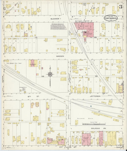 Sanborn Fire Insurance Map from Huntingburg, Dubois County, Indiana (1913), Sheet #0003 - Historic Sanborn Fire Insurance Map Print, vintage old map wall art, antique decor, genealogy gift, Indiana Indiana map