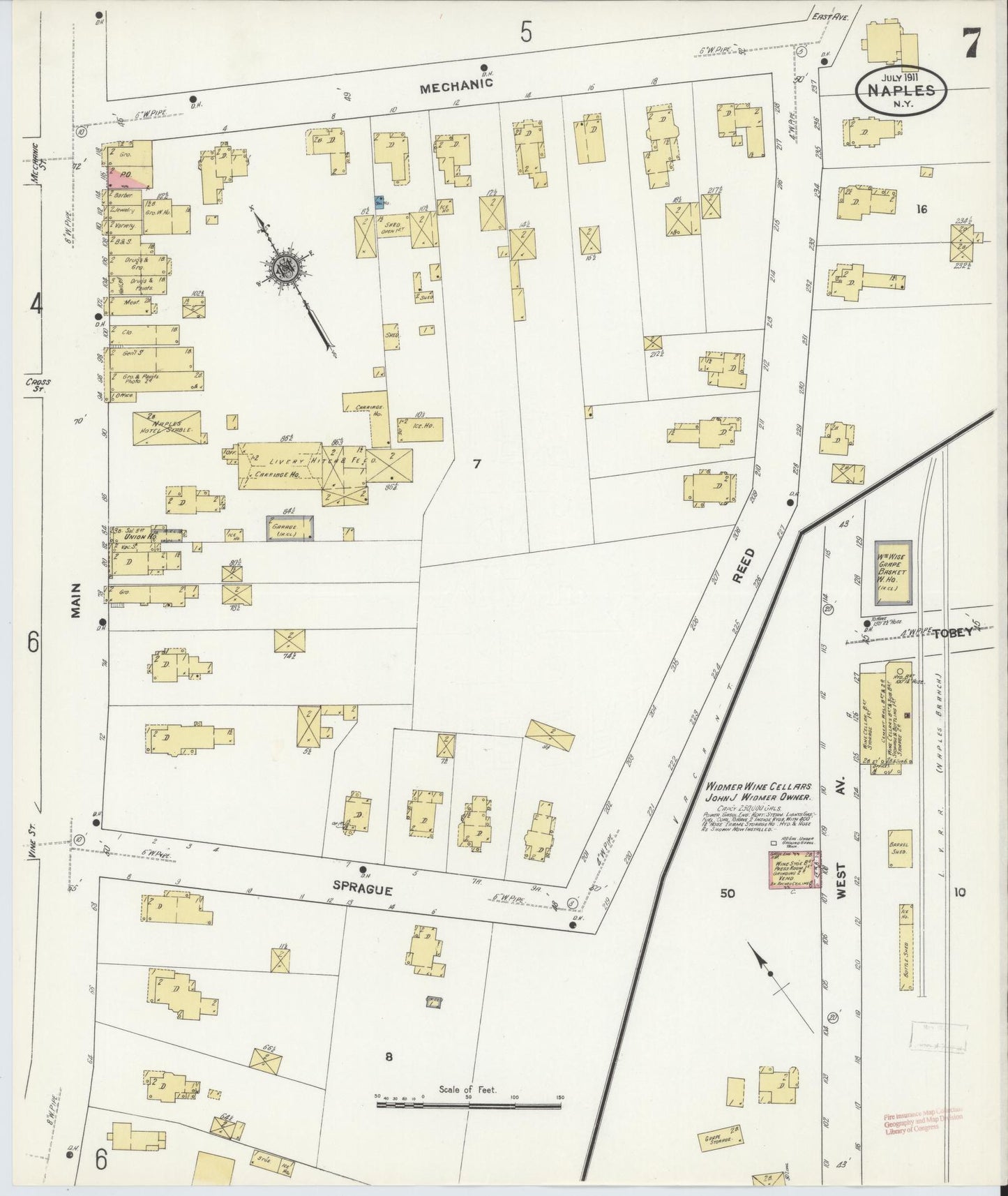 Sanborn Fire Insurance Map from Naples, Ontario County, New York (1911), Sheet #0007 - Complete Map Set gallery image, historic Sanborn map, vintage wall art, New York New York