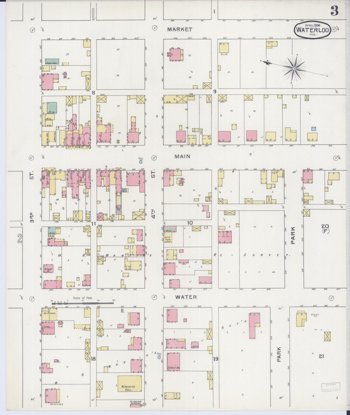 Sanborn Fire Insurance Map from Waterloo, Monroe County, Illinois (1898), Sheet #0003 - Complete Map Set gallery image, historic Sanborn map, vintage wall art, Illinois Illinois