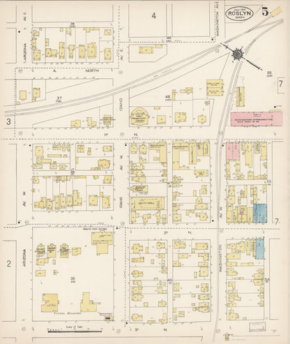 Sanborn Fire Insurance Map from Roslyn, Kittitas County, Washington (1912), Sheet #0005 - Complete Map Set gallery image, historic Sanborn map, vintage wall art, Washington Washington
