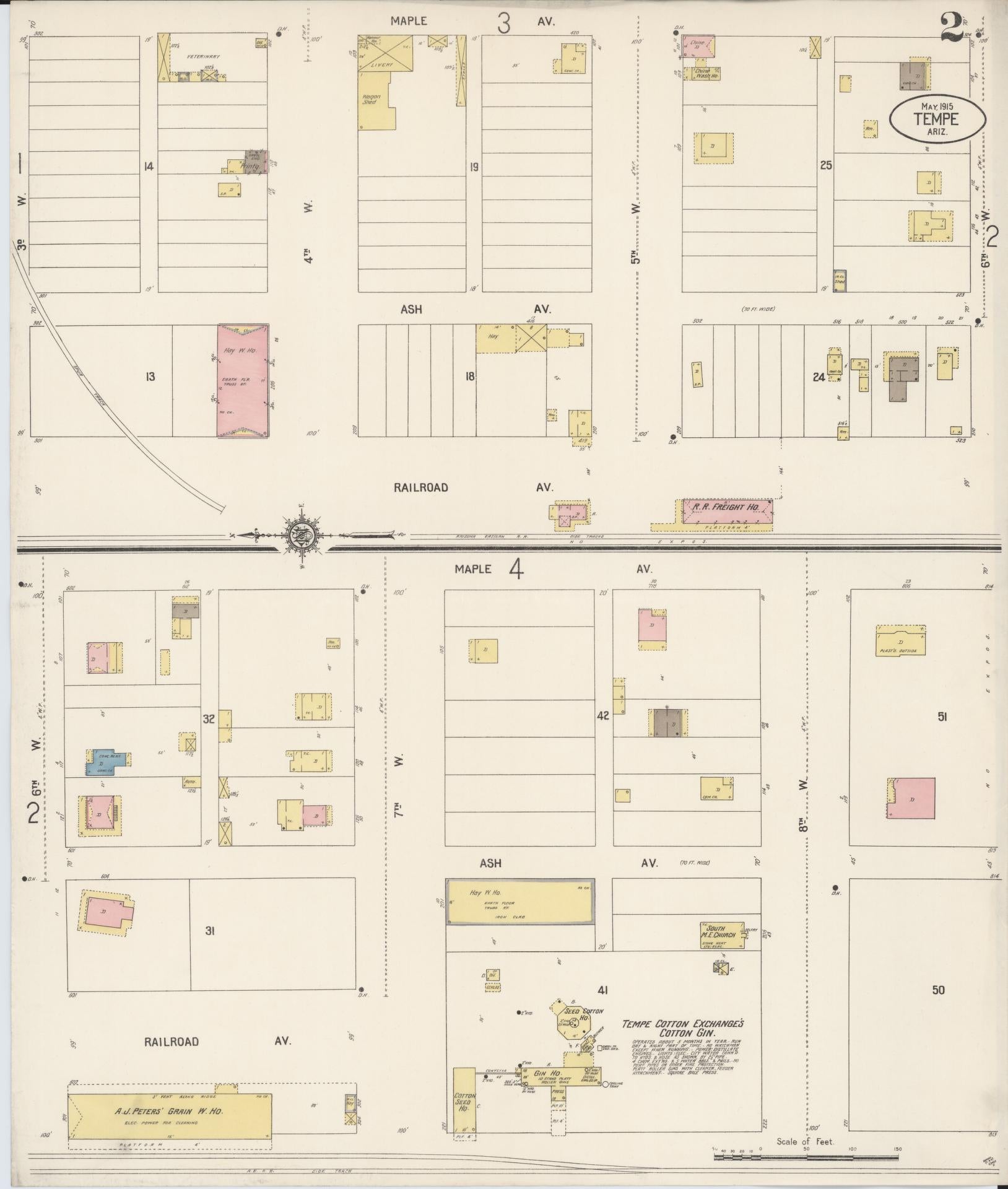 Sanborn Fire Insurance Map from Tempe, Maricopa County, Arizona (1915), Sheet #0002 - Complete Map Set gallery image, historic Sanborn map, vintage wall art, Arizona Arizona