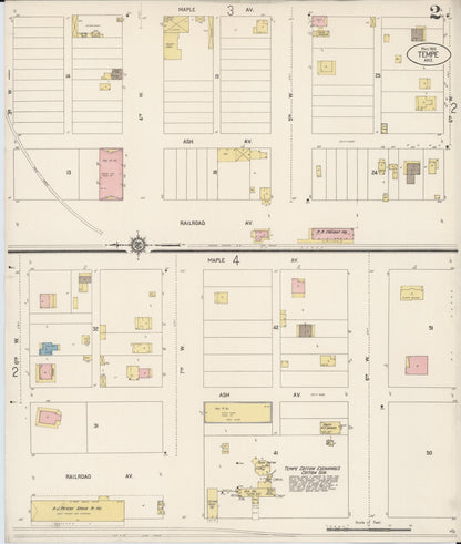 Sanborn Fire Insurance Map from Tempe, Maricopa County, Arizona (1915), Sheet #0002 - Complete Map Set gallery image, historic Sanborn map, vintage wall art, Arizona Arizona