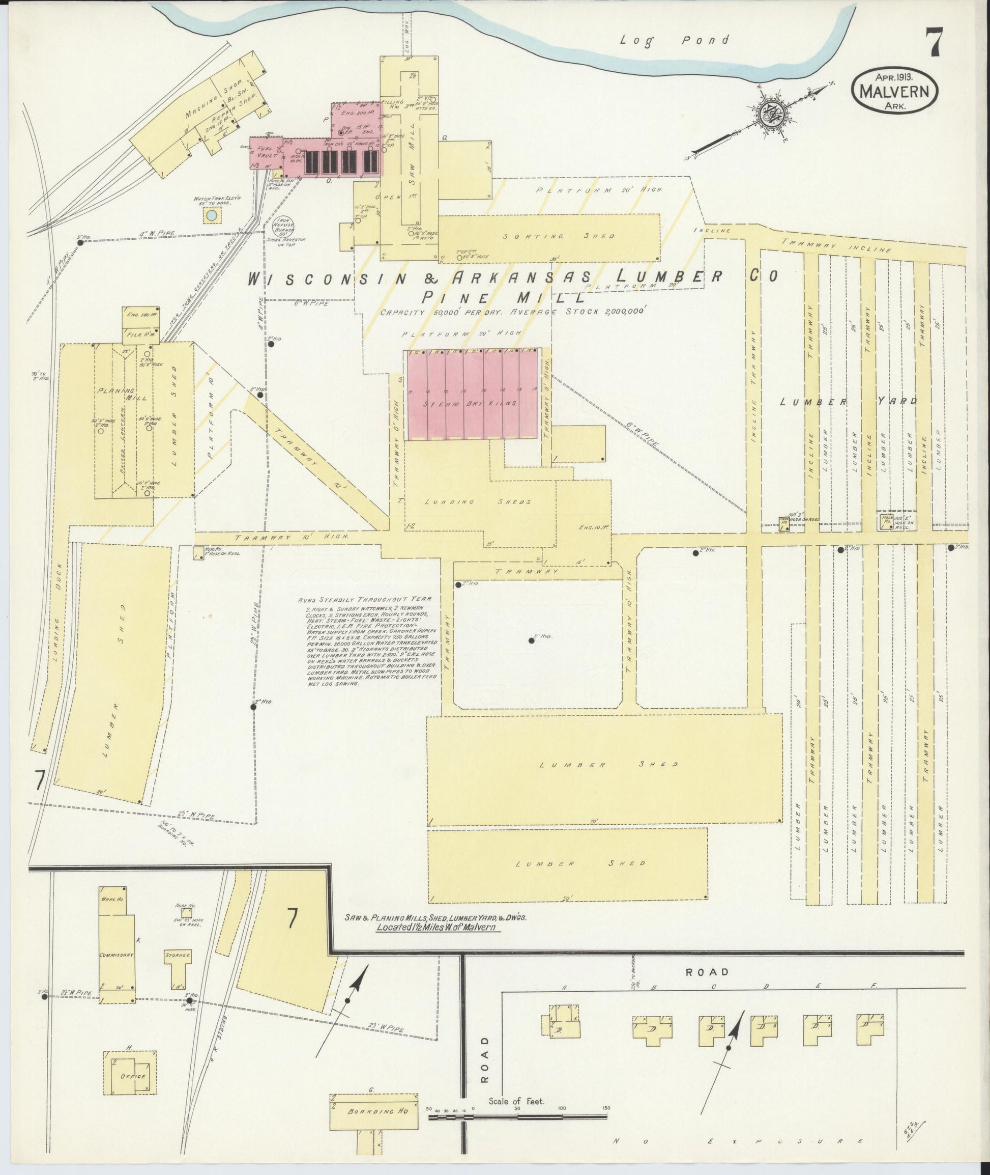 Sanborn Fire Insurance Map from Malvern, Hot Springs County, Arkansas (1913), Sheet #0007 - Complete Map Set gallery image, historic Sanborn map, vintage wall art, Arkansas Arkansas