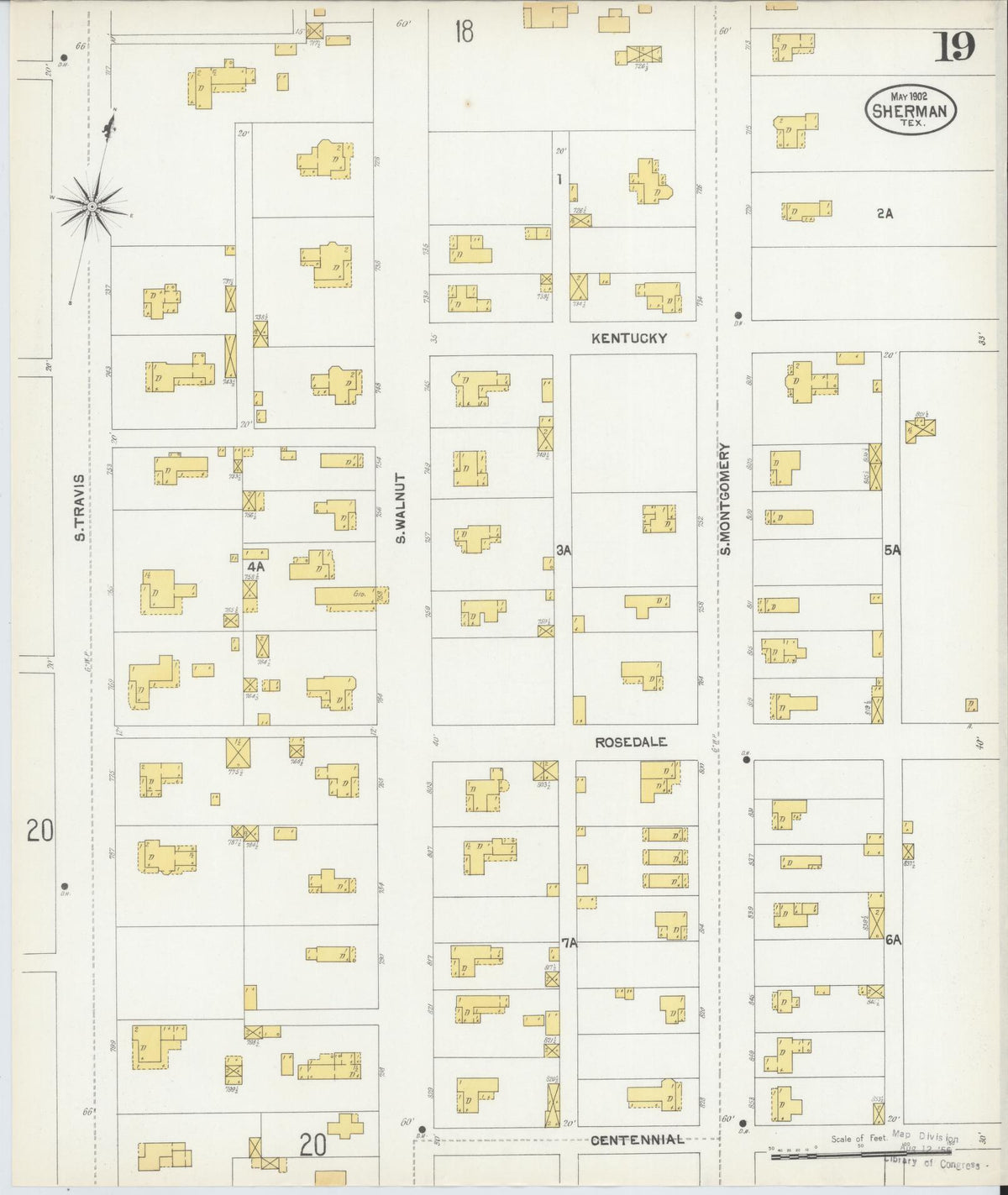 Sanborn Fire Insurance Map from Sherman, Grayson County, Texas (1902), Sheet #0019 - Complete Map Set gallery image, historic Sanborn map, vintage wall art, Texas Texas