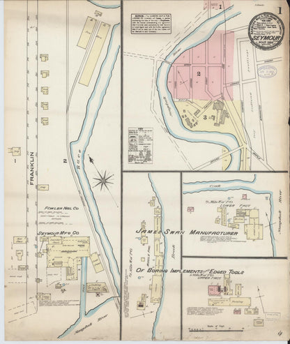 Sanborn Fire Insurance Map from Seymour, New Haven County, Connecticut (1884), Sheet #0001 - Complete Map Set gallery image, historic Sanborn map, vintage wall art, Connecticut Connecticut