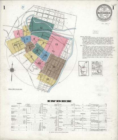 Sanborn Fire Insurance Map from Buckhannon, Upshur County, West Virginia (1923), Sheet #0001 - Complete Map Set gallery image, historic Sanborn map, vintage wall art, West Virginia West Virginia