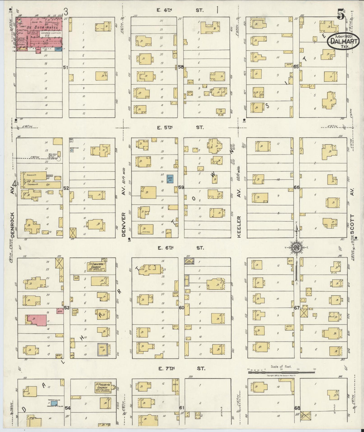 Sanborn Fire Insurance Map from Dalhart, Dallam And Hartley County, Texas (1920), Sheet #0005 - Complete Map Set gallery image, historic Sanborn map, vintage wall art, Texas Texas