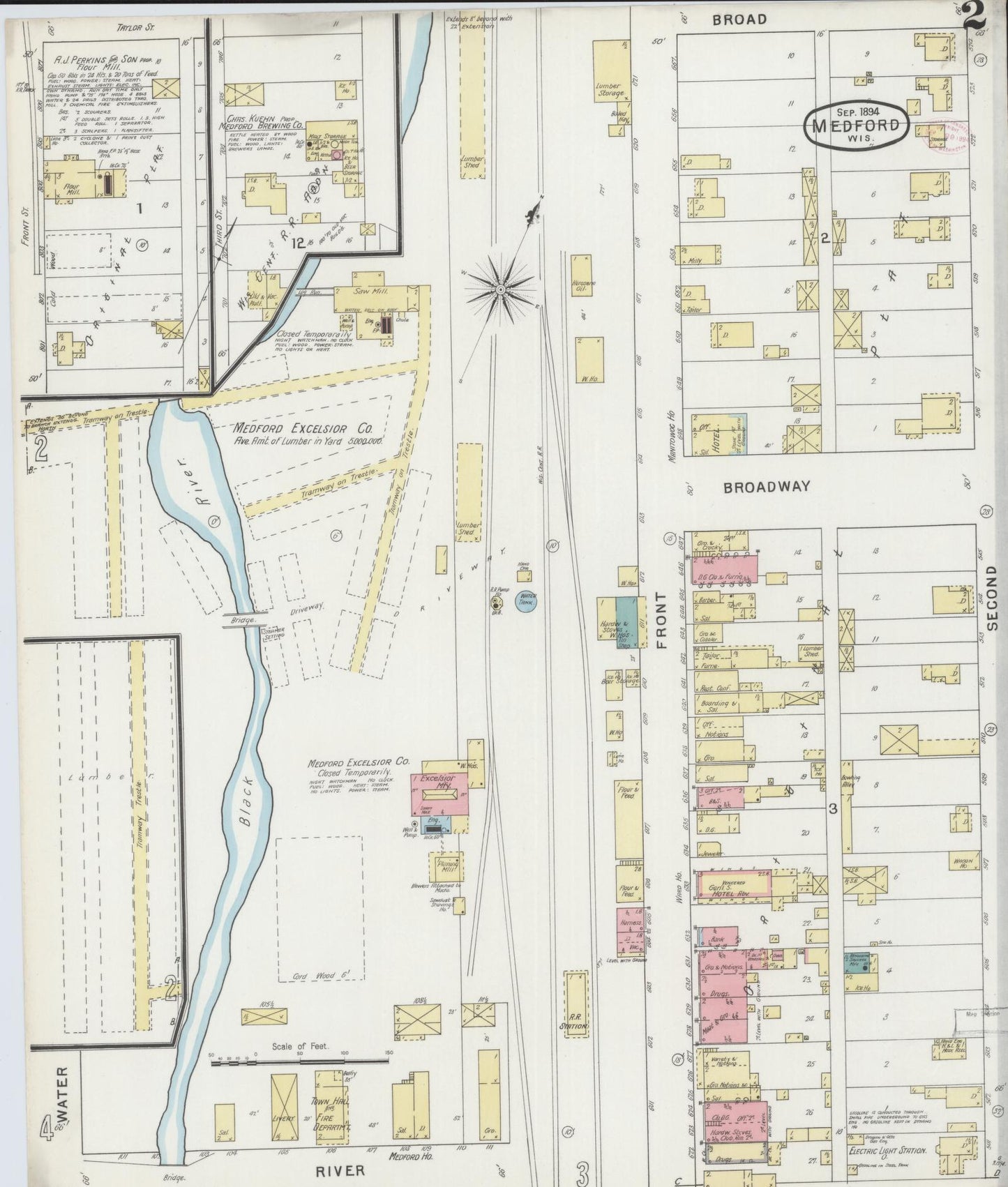 Sanborn Fire Insurance Map from Medford, Taylor County, Wisconsin (1894), Sheet #0002 - Complete Map Set gallery image, historic Sanborn map, vintage wall art, Wisconsin Wisconsin