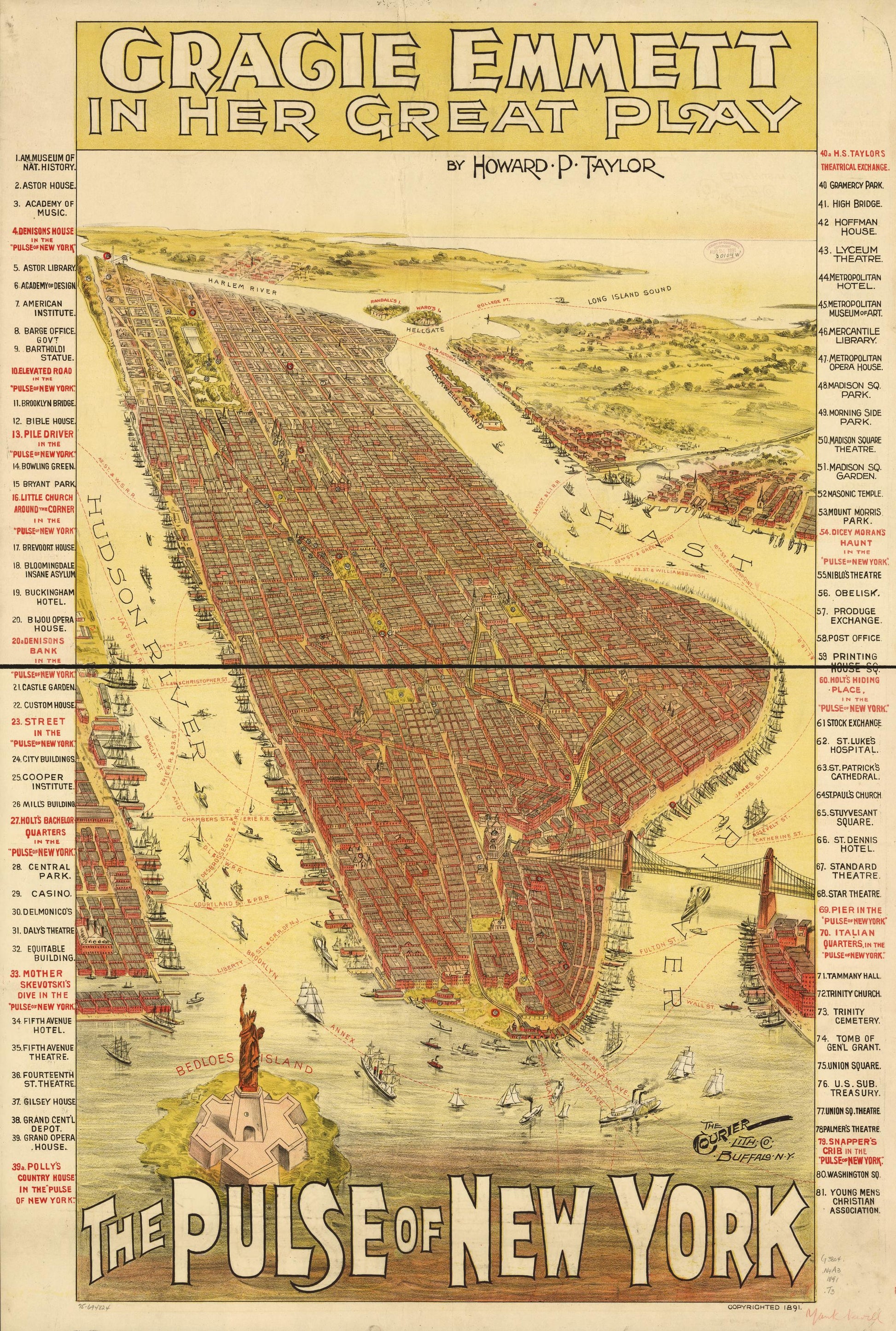 Gracie Emmett in her great play the Pulse of New York. (1891) – Historic Bird’s-Eye View Panorama Print