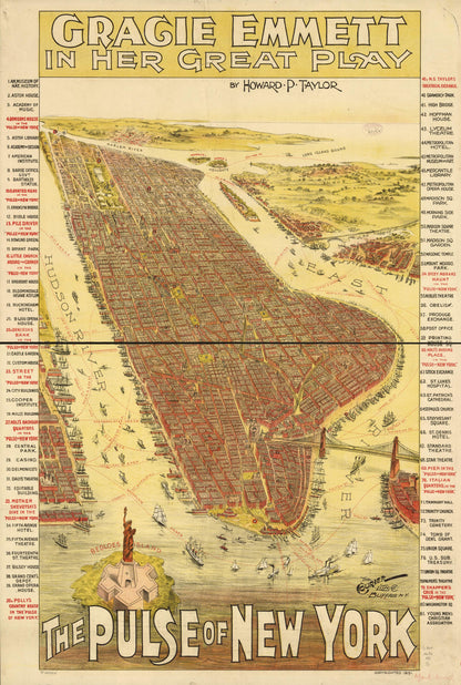 Gracie Emmett in her great play the Pulse of New York. (1891) – Historic Bird’s-Eye View Panorama Print