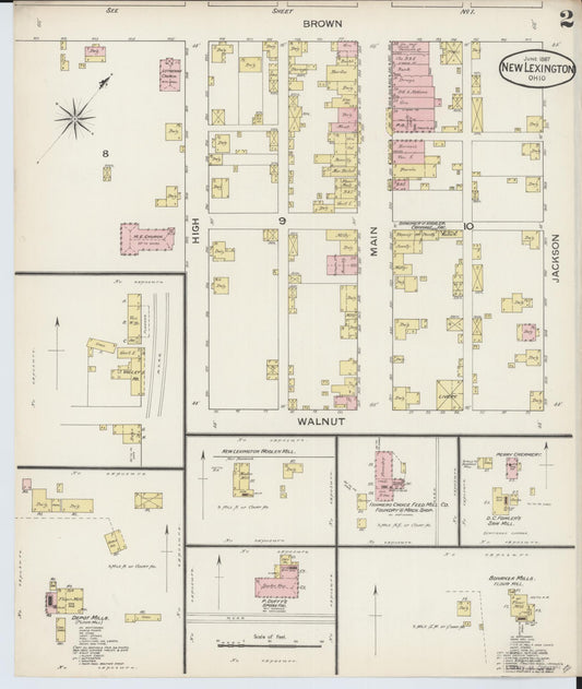 Sanborn Fire Insurance Map from New Lexington, Perry County, Ohio (1887), Sheet #0002 - Historic Sanborn Fire Insurance Map Print, vintage old map wall art, antique decor, genealogy gift, Ohio Ohio map
