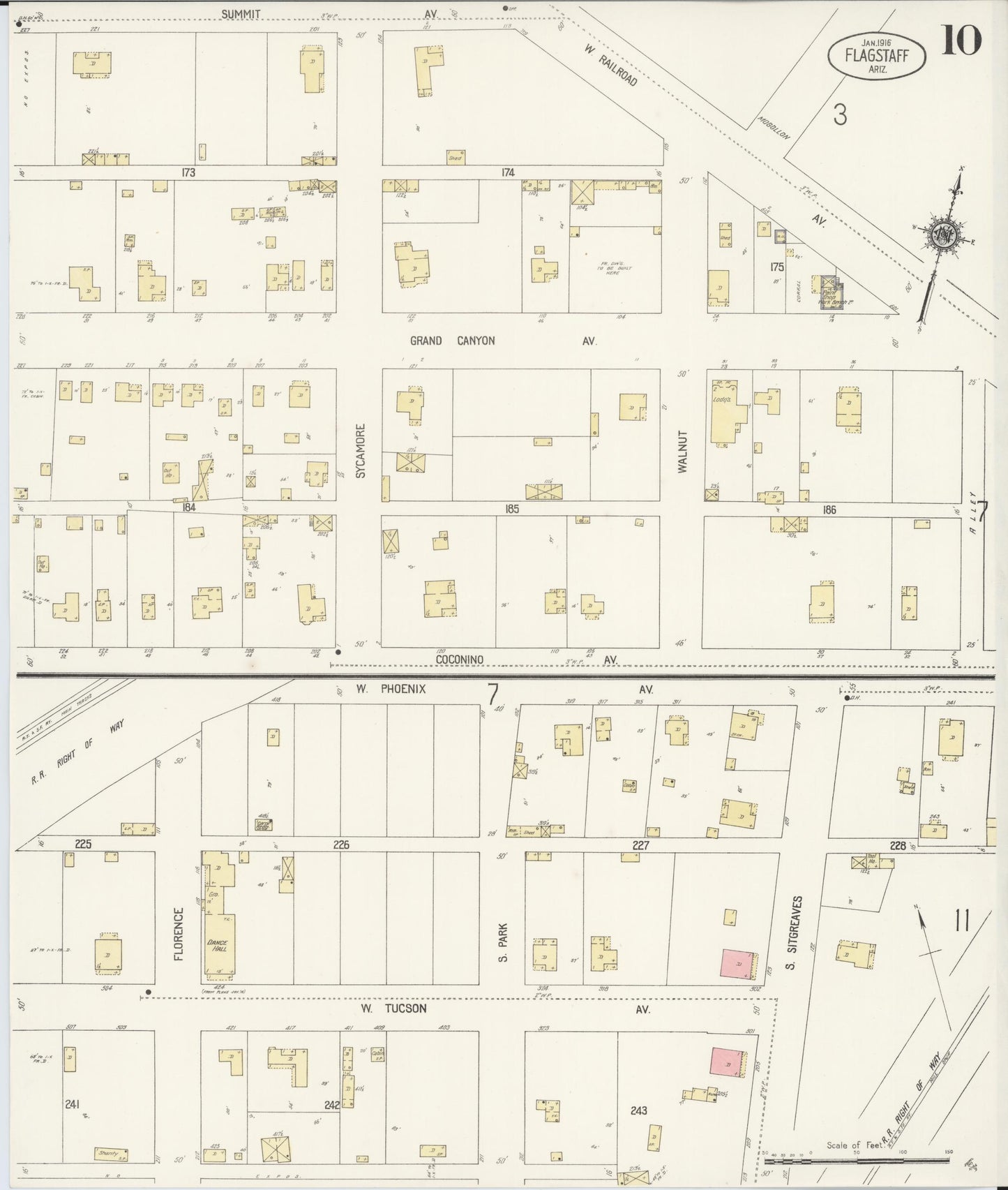Sanborn Fire Insurance Map from Flagstaff, Coconino County, Arizona (1916), Sheet #0010 - Complete Map Set gallery image, historic Sanborn map, vintage wall art, Arizona Arizona